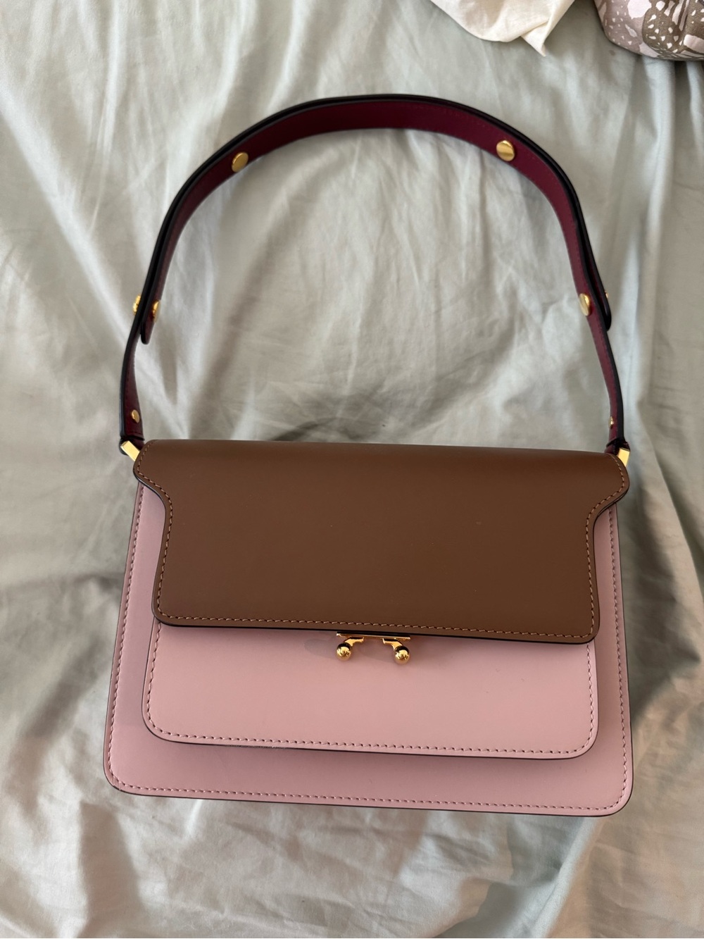 Marni Two-Tone Pink and Brown Leather Crossbody Shoulder Bag